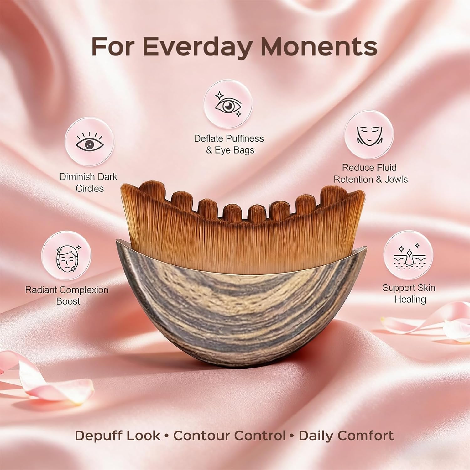 2PCS Lymphatic Contour Face Brush, Soft Facial Drainage Massager Tool for Face & Neck Lifting, Jawline Chin Sculpting, De-Puff Dry Brushing, Gua Sha Brush, Curved Ergonomic Design (Brown, 2-Pack) - Image 4