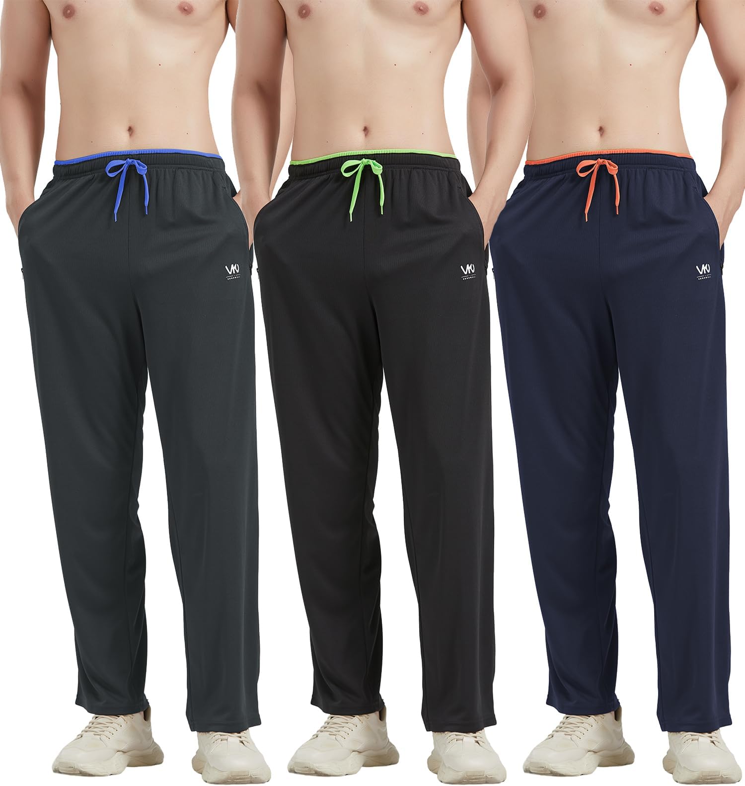Men’s Athletic Pants with Zipper Pockets Open Bottom Lightweight Sweatpants, for Workout, Running, Gym, Training