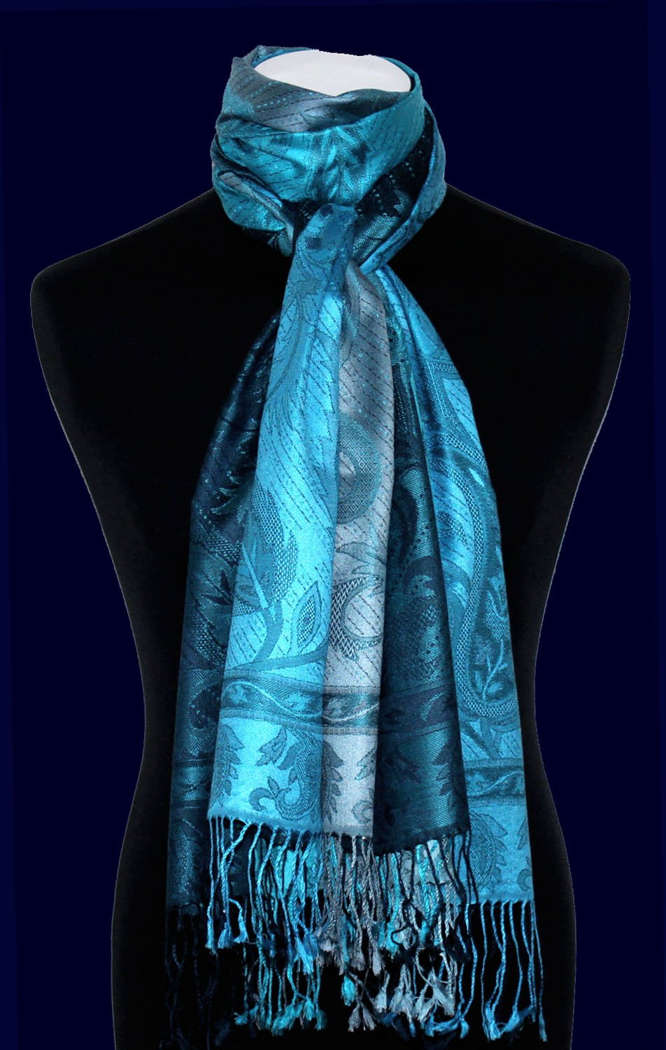 Lorenzo Cana Luxus Pashmina Damenschal Schaltuch jacquardgewebt 100% Seide 70 cm x 190 cm Paisleymuster tuerkis blau Seidenschal Seidentuch Seidenpashmina harmonische Farben 78174