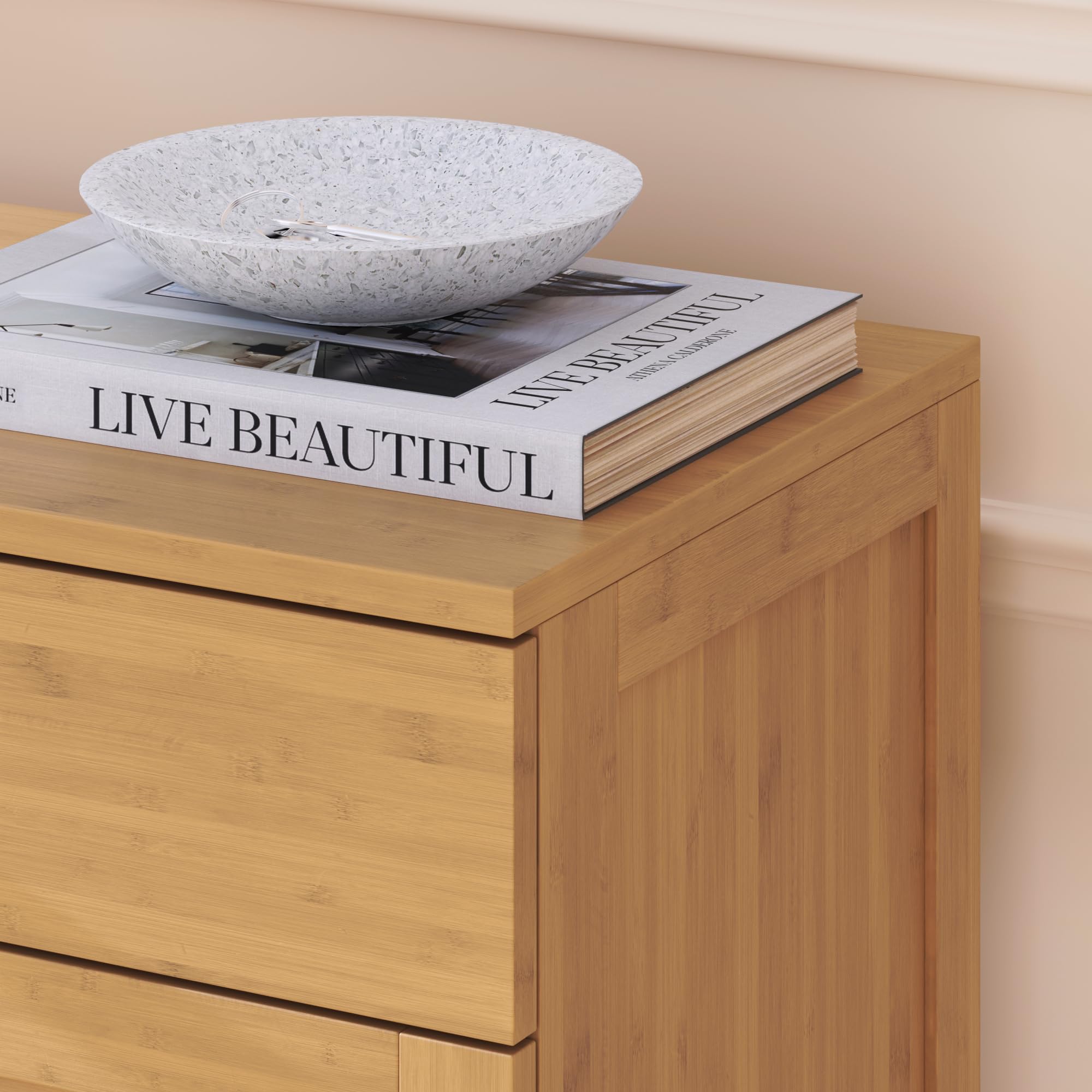 [en.casa] Scarpiera a 2 Ante con Cassetto Mobile Contenitore con 3 Ripiani Armadietto Portascarpe in Bambù Naturale per Ingresso Corridoio Bagno 67 x 66 x 34 cm