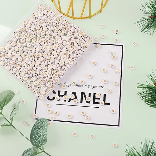 Miniatura 4 de DIYDEC 500 cuentas de letras redondas de 0.157 x 0.27 pulgadas (0.157 x 0.276 in), cuentas del alfabeto, cuentas de letras blancas para pulseras,