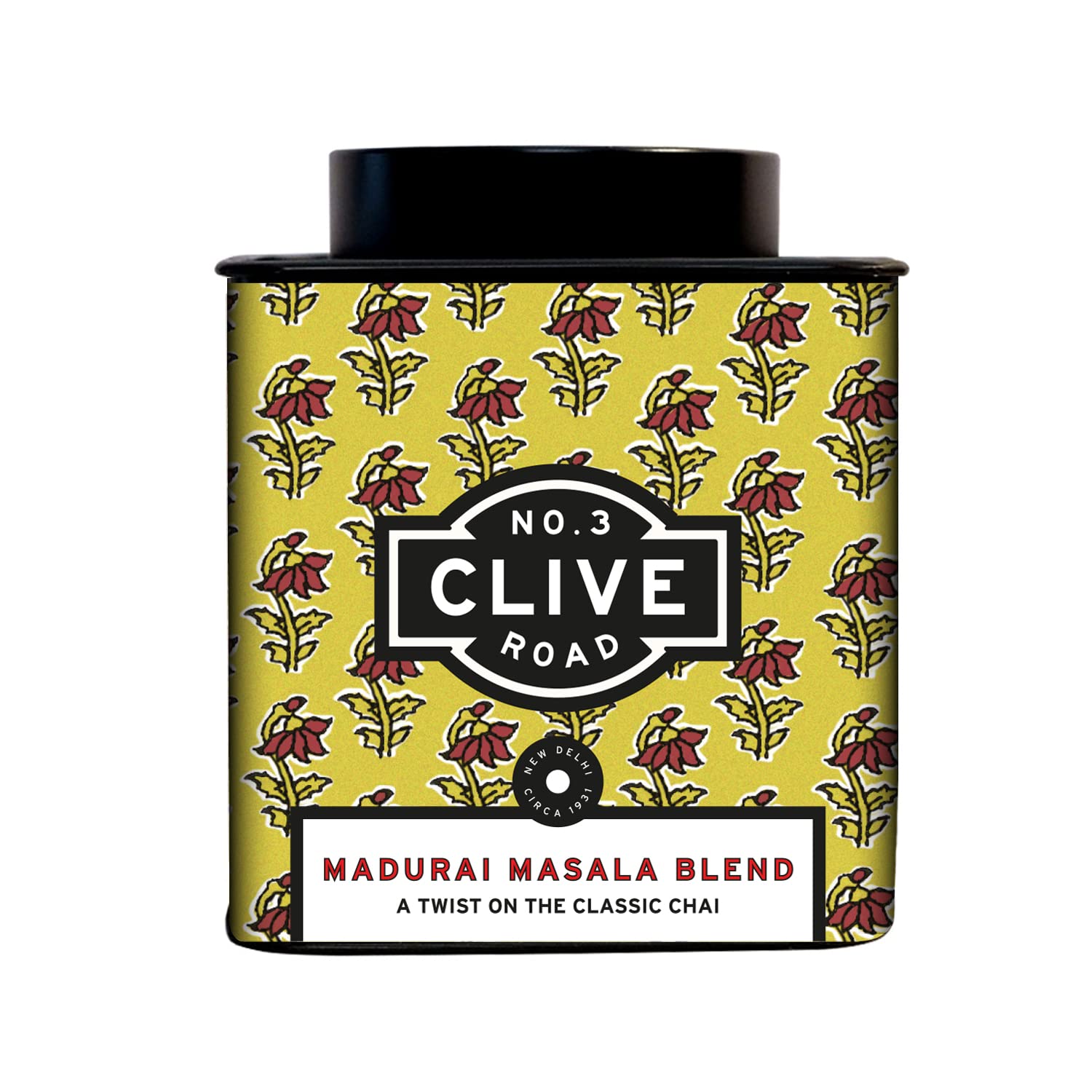 No. 3 Clive Road Masala Chai - 60+ Cups, Premium Tin, Iced/Hot, 100% Natural Spices Cardamom, Ginger, Cloves, Cinnamon, Black Pepper & Marigolds Tea Powder, 125 Gram
