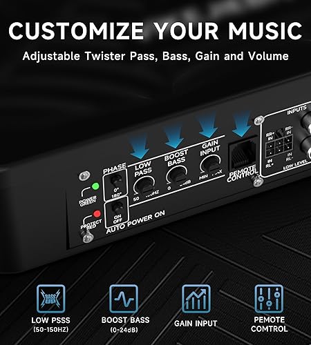 Miniatura 4 de Subwoofer RGB de 1200 W, subwoofer delgado para automóvil y paquete de amplificador con luz RGB sincronizada por ritmos, control individual para