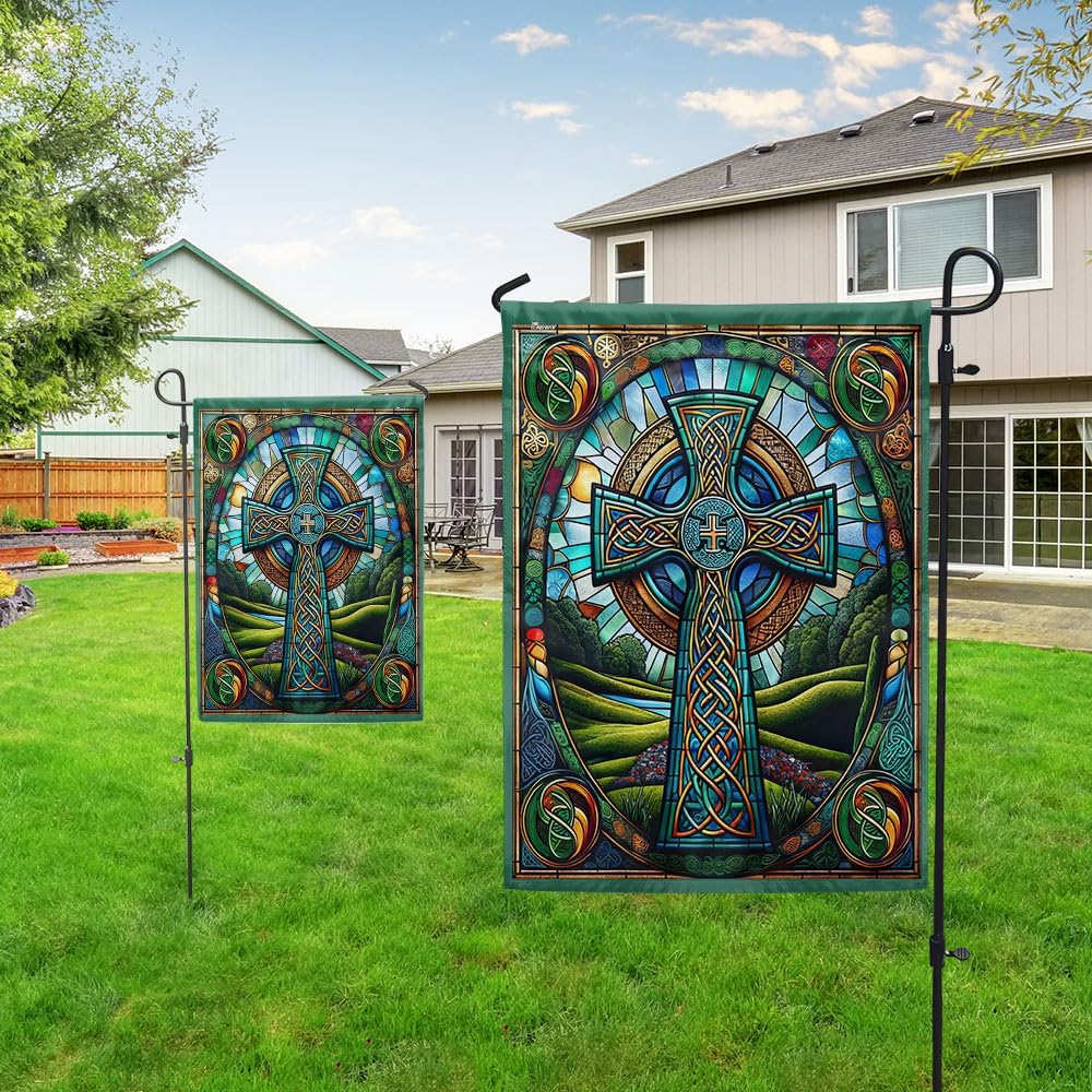 American Flag-Irish Celtic Cross Flag TQN2531F, Garden Flag (11.5" x 17.5")-USA Flags Premium Polyester-Decorative Indoor Outdoor Flag