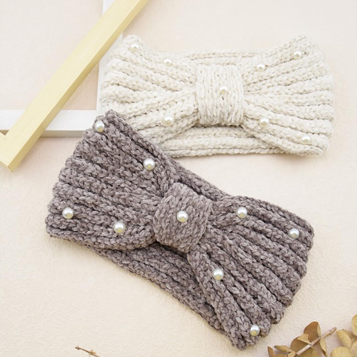 FZBNSRKO 6 Pcs Twisted Knit Headbands,White Pearl Knit Headbands Winter Ear Warmers Headband Crochet Turban Warm Winter Headbands for Women/Girls(mixed color) - Image 6