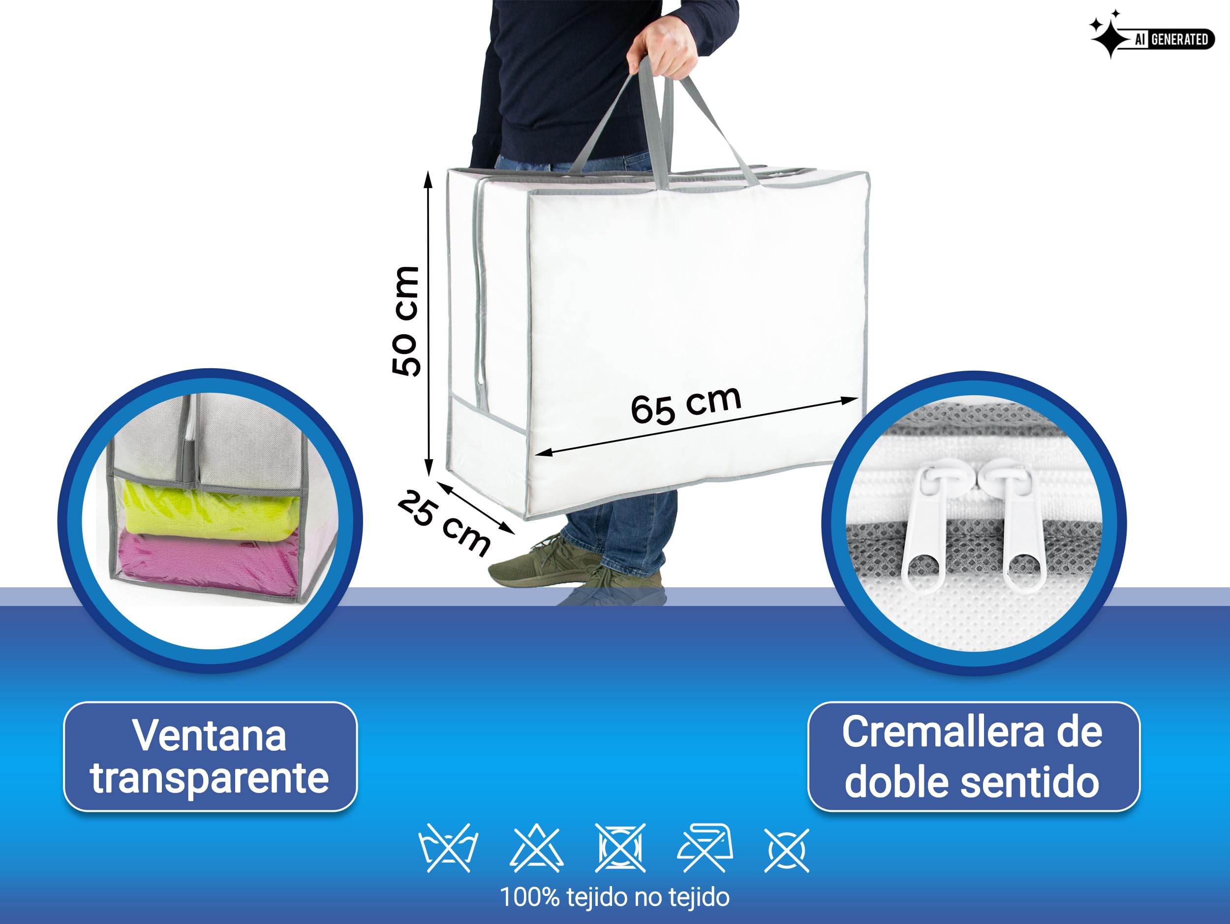 ZOLLNER24 2 bolsas de almacenamiento de ropa gran capacidad plegable 65x25x50 cm