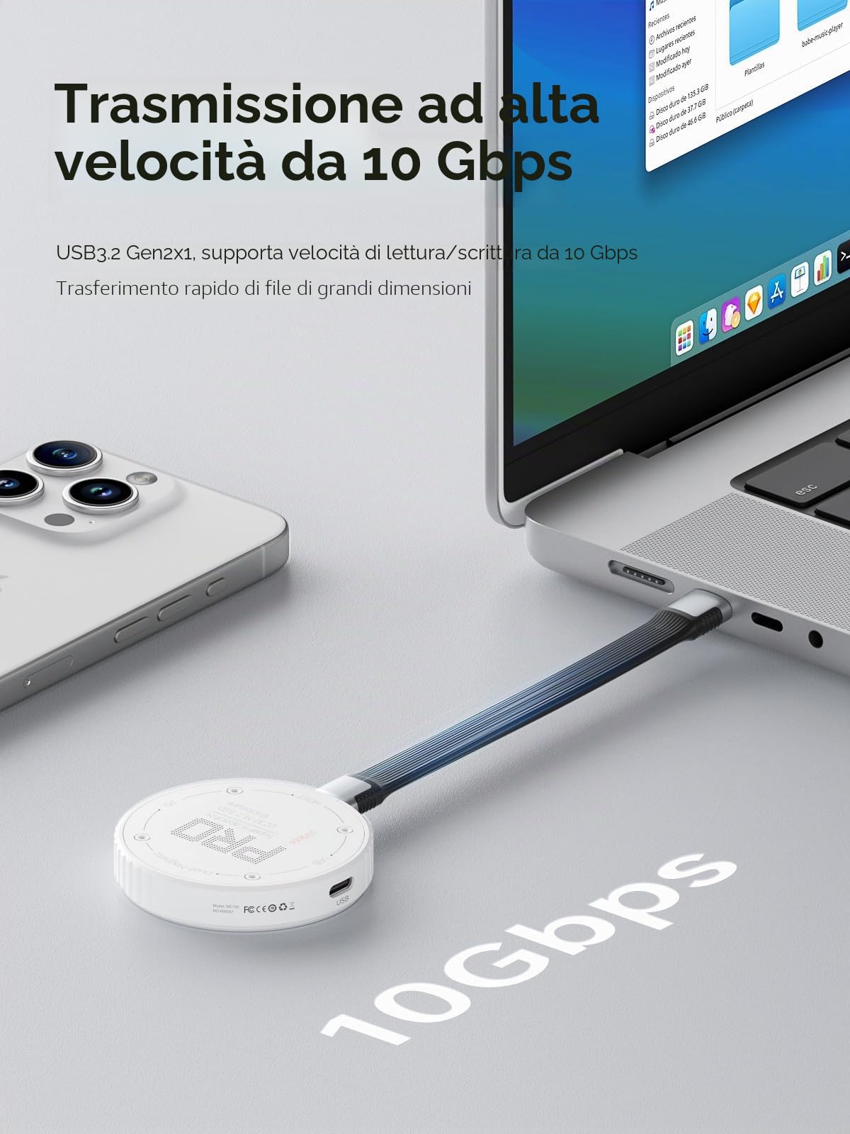 Hagibis Custodia magnetica M.2 2230 NVMe SSD con Magsafe per iPhone 16 15 Pro Max ProRes, adattatore da USB C a NVMe da 10 Gbps, PD da 100 W, porta USB C, custodia SSD esterna per MacBook, iPad Pro