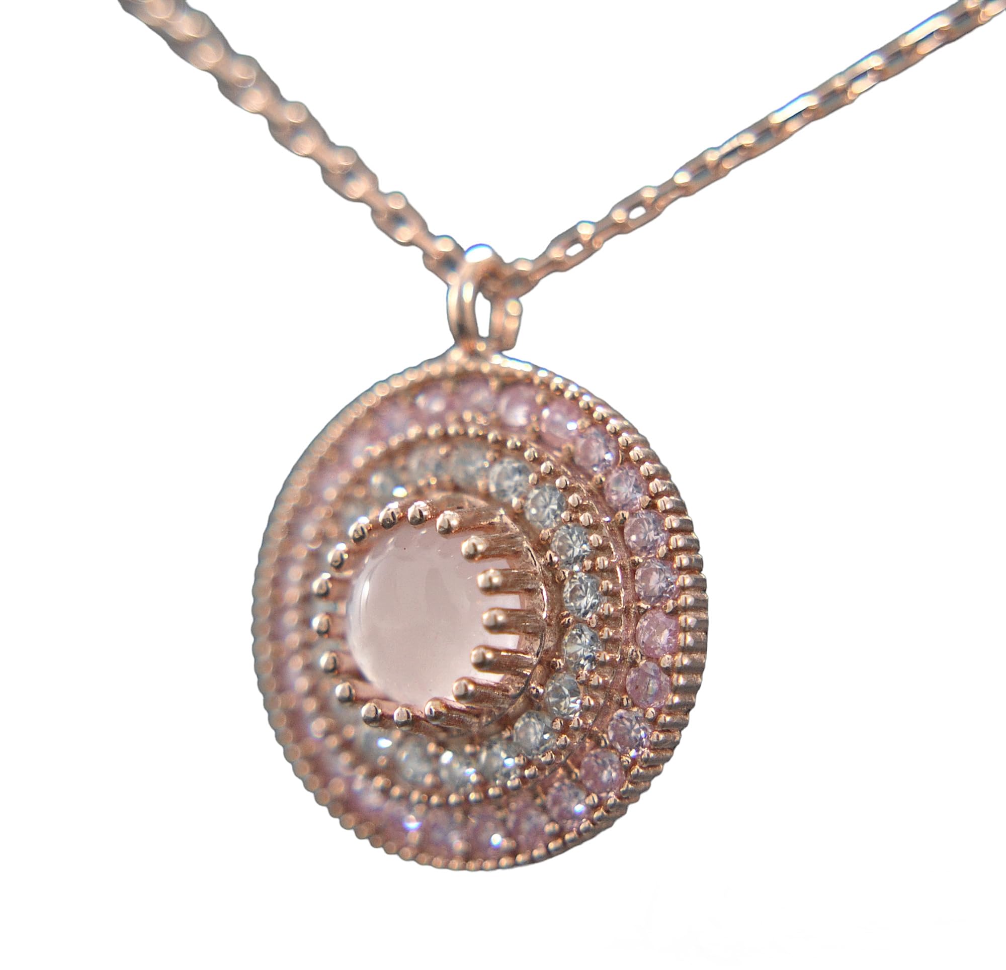 Sterling Silber Kette Damen - 925 - Edelstein Kette - Halsketten mit Anhängern - Rosenquarz Edelstein - Brautschmuck Rosegold - Tropfen - Zirkonia - Geschenk für Sie - Schmuck-Handmade Geschenk