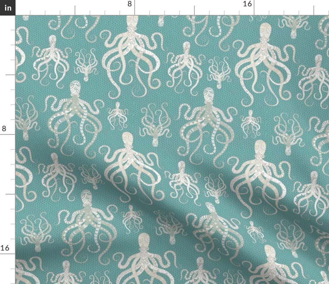 Spoonflower Fabric - Sage Octopus Tentacles Sea Life Creature Aquatic Beach Printed on Petal Signature Cotton Fabric by The Yard - Sewing Quilting Apparel Crafts Decor