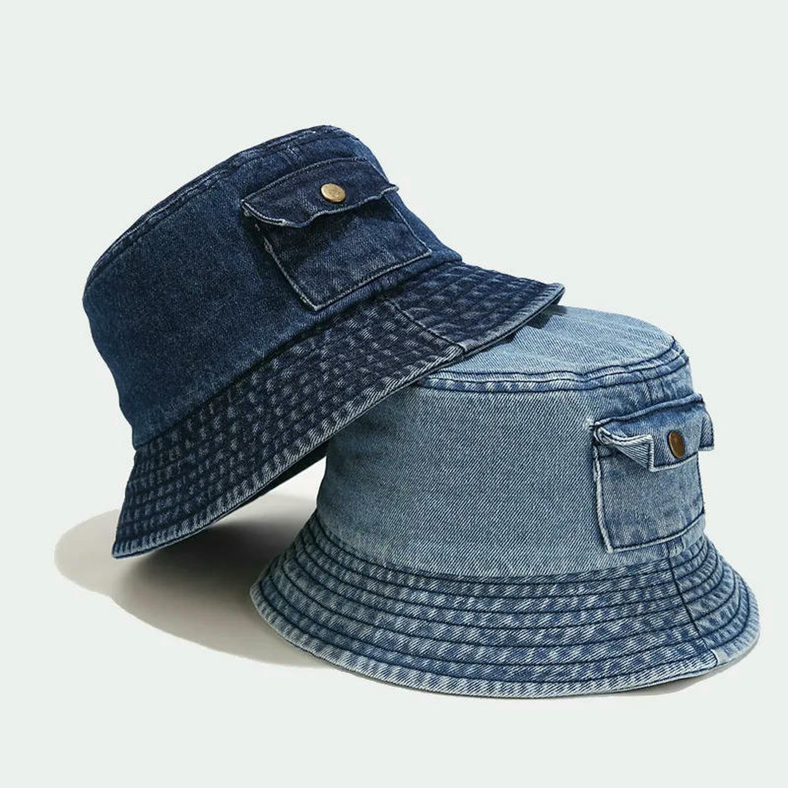 Kapelusz rybacki retro, sprany, kowbojski, kapelusz, dla kobiet i mężczyzn, szerokie rondo, kapelusz przeciwsłoneczny, wiosna, lato, denim czapka rybacka, głęboki niebieski, jeden rozmiar