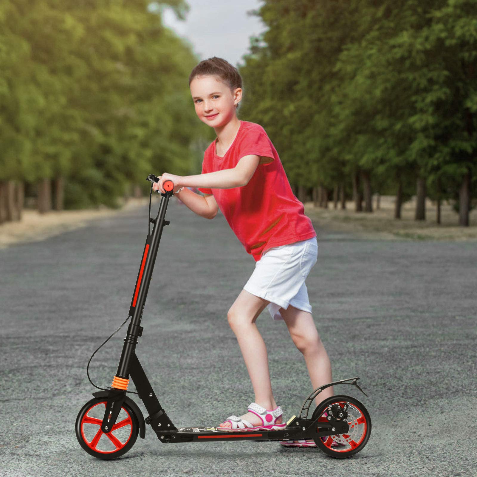 GOPLUS Trottinette Pliable avec Freinage Double, Guidon Réglable (86,5-101CM), Système d'Absorption de Choc pour Adultes, Enfants Plus de 8 Ans, Jusqu'à 100kg