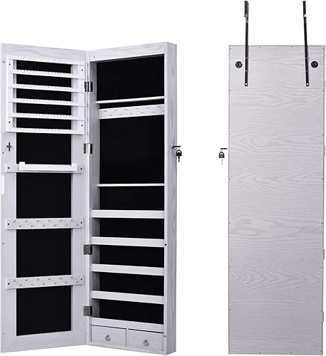 Miniatura 2 de soges Armario de joyas con espejo, organizador de joyas, armario de joyería con cerradura con espejo montado en la pared, espejo de longitud