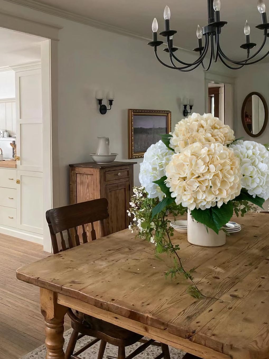 YalzoneMet 4Pcs Champagne Silk Hydrangea Artificial Flower Lifelike Big Blooms 20'' Long Stem Faux Hydrangea Flower Bouquets for Home Party Indoor Outdoor Wedding Table Centerpiece Decor - Image 6