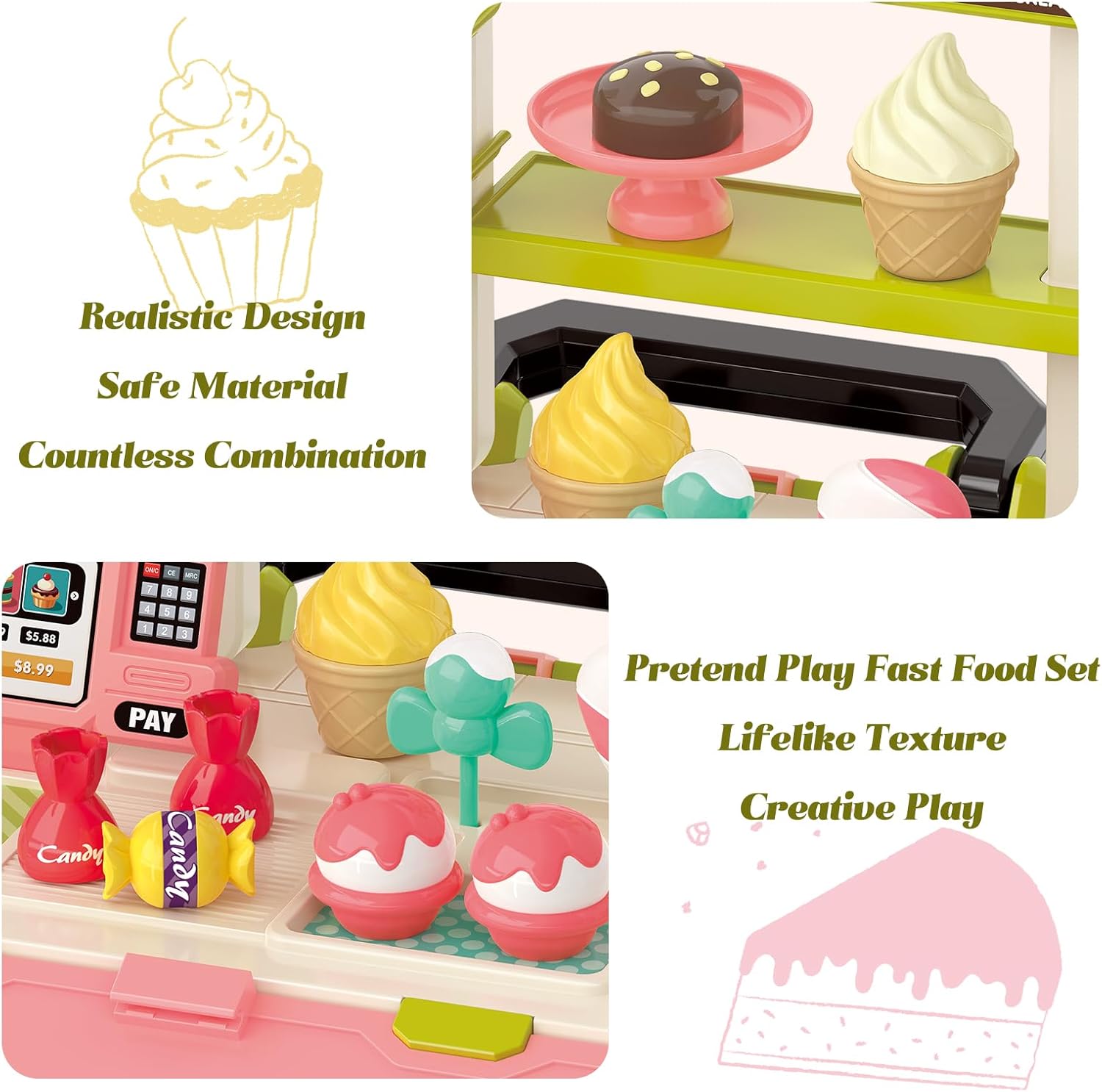 Kids Fun Toys Portable Dessert Shop Play Set for Toddlers Ages 3-8 - Realistic Outdoor Pretend Cooking Toy with 45PCS, Camping Kitchen Pretend Play for Boys Girls