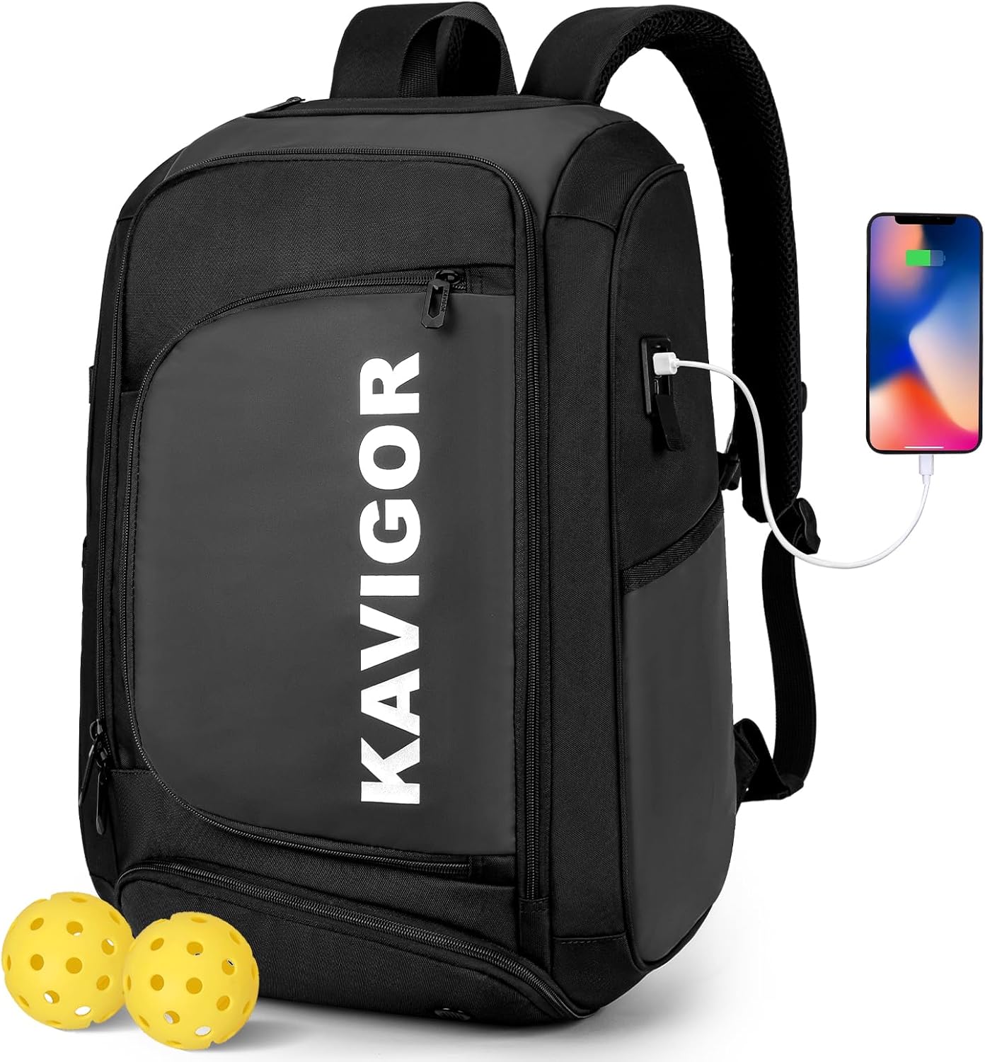 Pickleball Bag, Large Pickleball Backpack Holds 4 to 6 Paddles, Shoes Compartment & Wet/Dry Pocket (9 Pockets), Charge Port