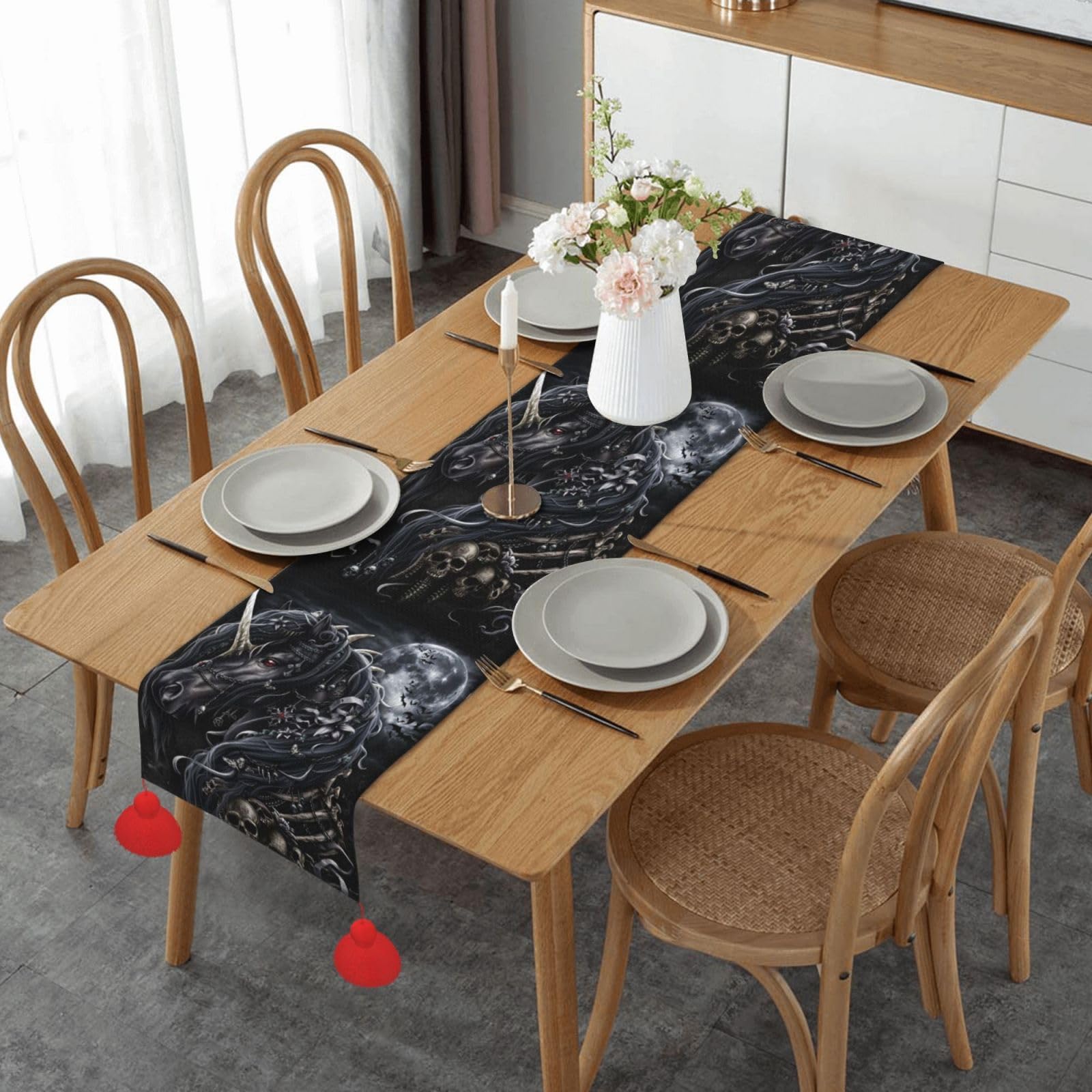 Chemin de table cheval noir pour décoration de fête, Noël et repas de mariage