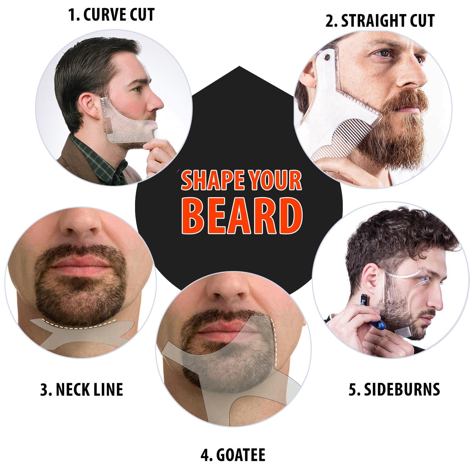 4 Pièces Kit Homme Barbe Façonnage Modèle Ensemble Salon Barbe Peignes Pochoir Shaper Style Style Salon De Coiffure Accessoires Outil(Clear)