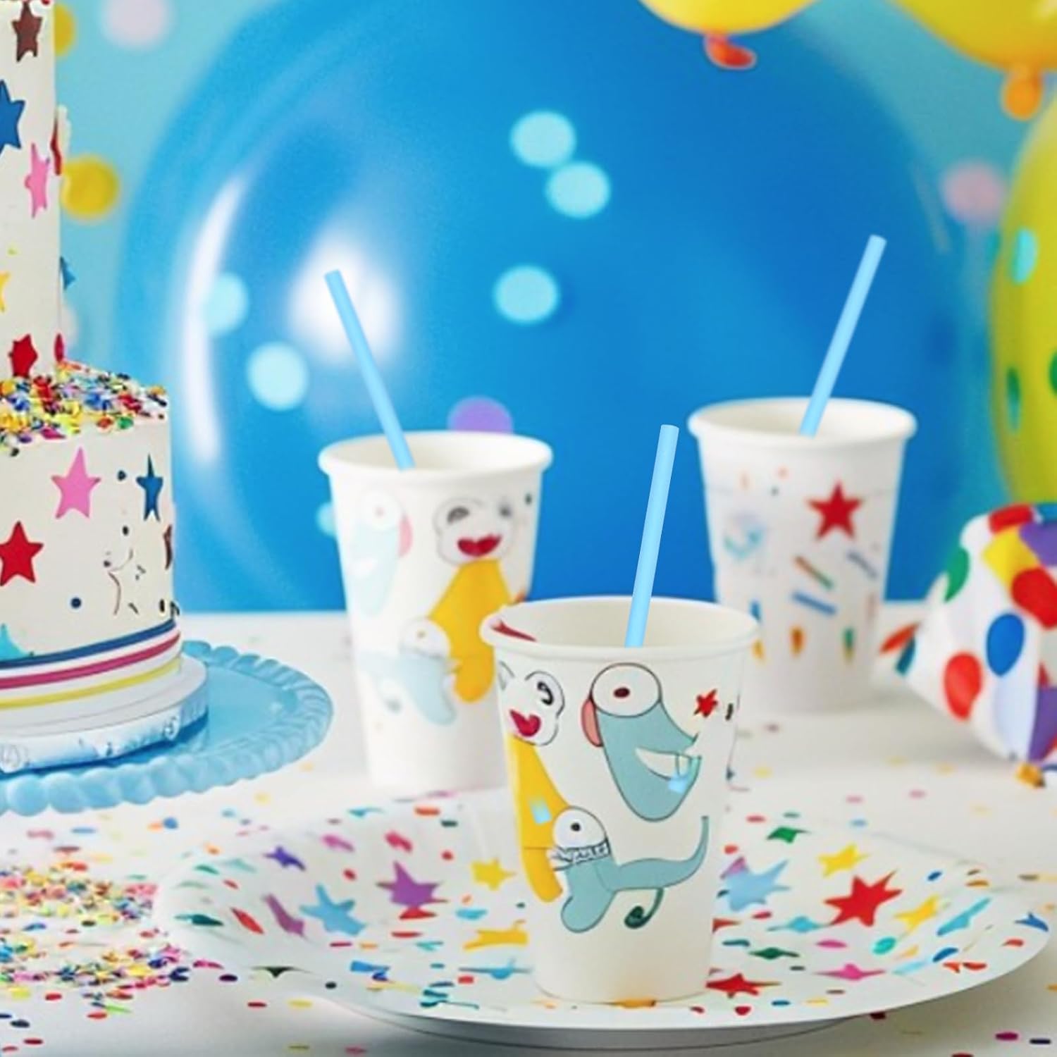 7.75'' x 0.24'' Disposable Solid Blue Unwrapped Paper Straws for Drinking 100 Counts - for Cocktail, Beverage, Cake Pops - Image 6