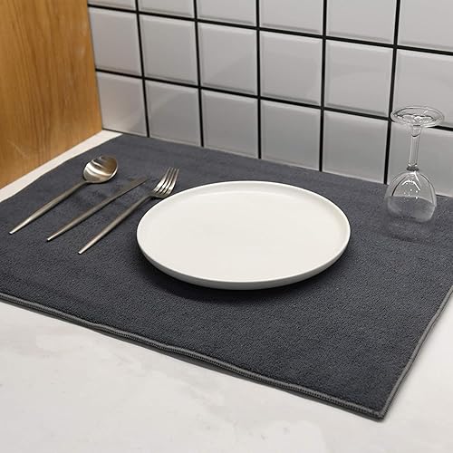 Miniatura 5 de LUCKISS Tapete de microfibra reversible para secar platos, paquete de 2 almohadillas de secado súper absorbentes, tapete escurridor de platos para