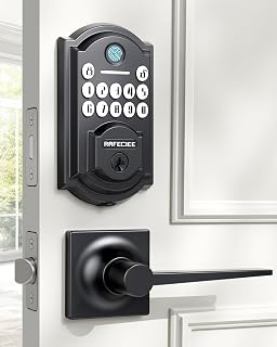 Front Door Lock Set Keyless Entry with 2 Lever Handles, Keyless Entry Door Lock Deadbolt with Handle Set, Fingerprint & Digital Keypad Deadbolt for Front Door, Matte Black - Amazon product rated Grade A
