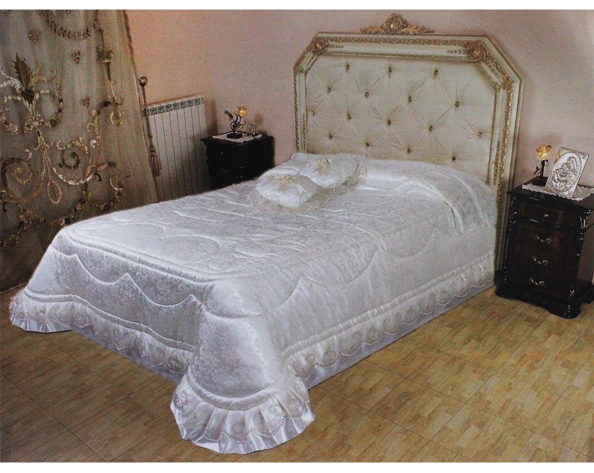 Russo Tessuti Trapuntino Letto Matrimoniale Sposa Bella Pizzo Bianco Cuscini Fiocco