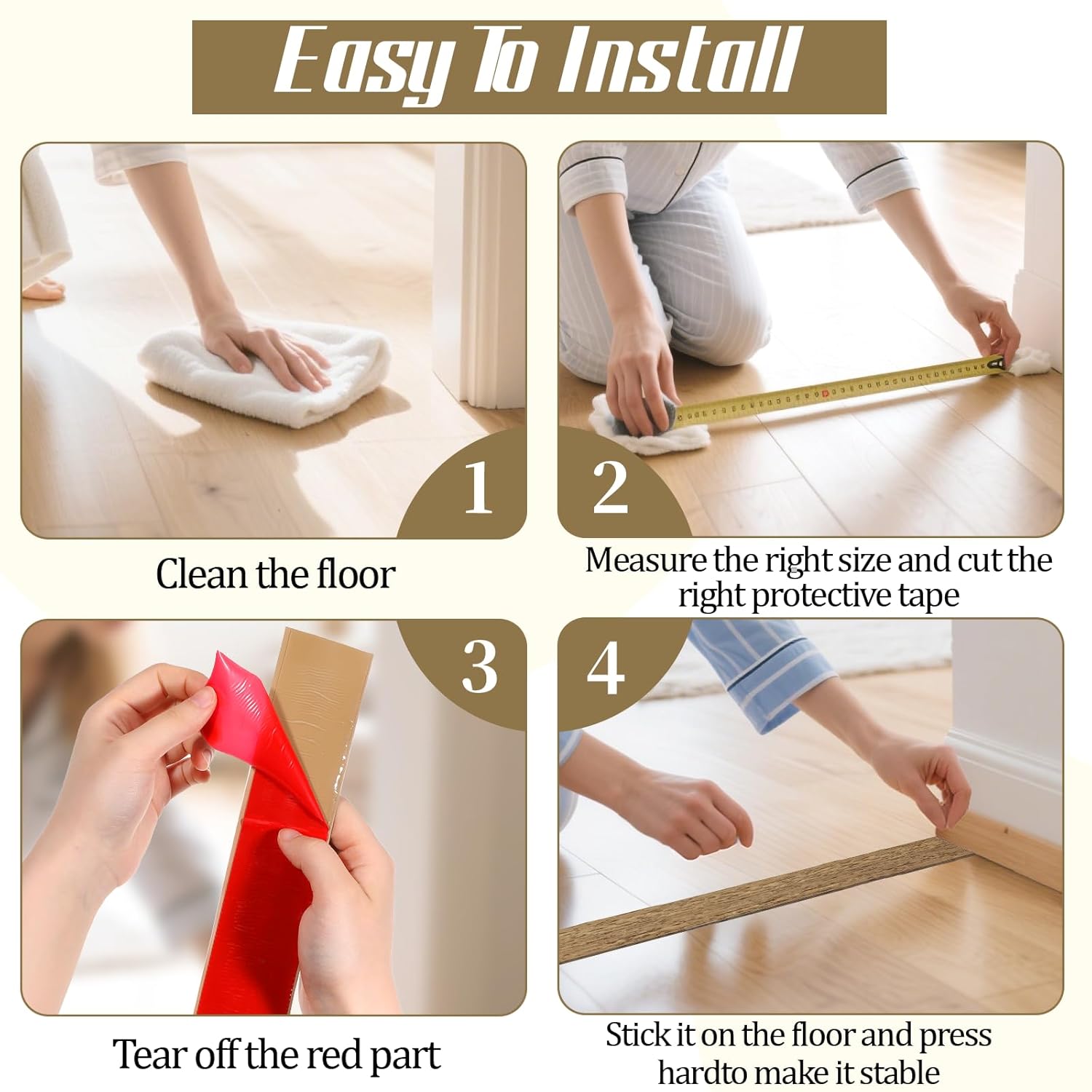 20Ft x 2" Vinyl Threshold Floor Transition Strip Trim Flooring Transition Strips Self Adhesive Wood Flat Divider Carpet Transitions Laminate Strip for Joining Laminate Tiles Carpet Doorway Transitions