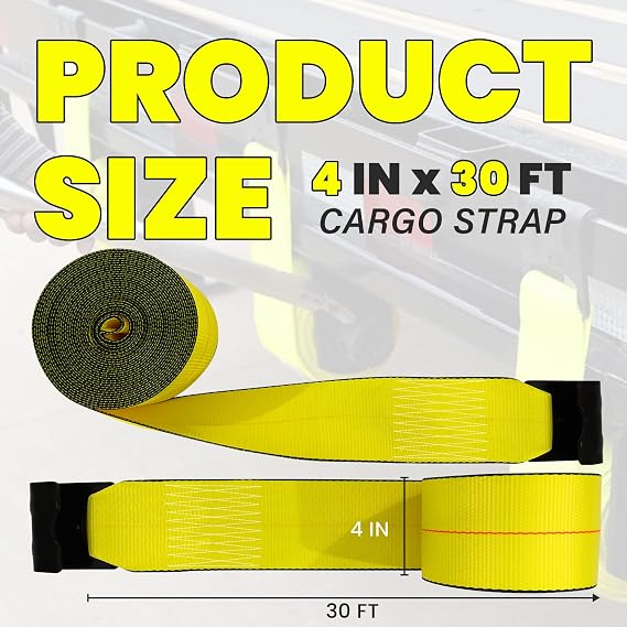 4'' x30' Winch Straps with Flat Hooks, Heavy Duty Trailer Winch Straps, 16,200 lbs Breaking Strength Flatbed Straps, 4in x 30ft Cargo Controls for Flatbed Trailer, Truck, Utility Trailer(4 Pack)