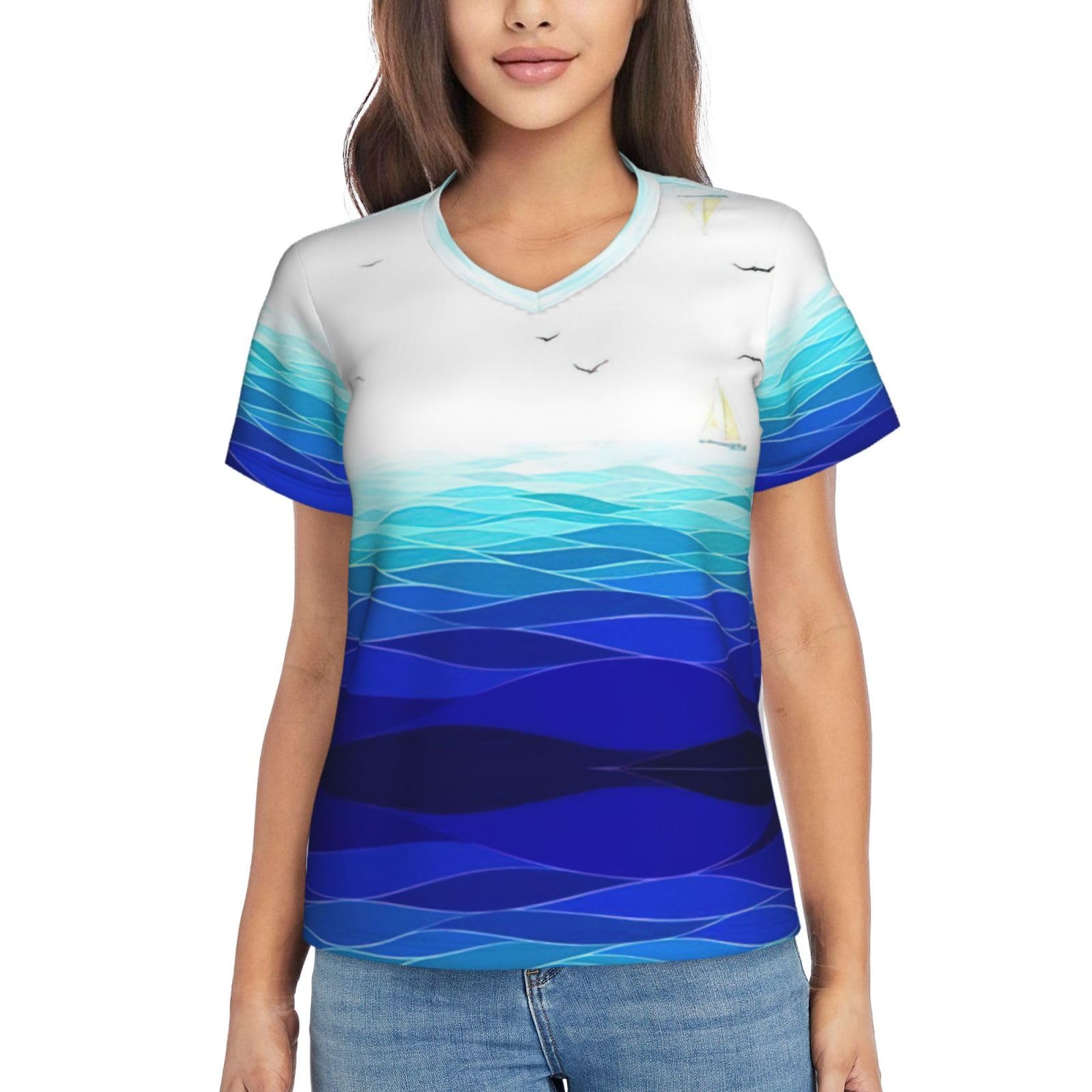 Kycvds Unisex Black Ocean Waves Sailboat With Birds Maritime Printing, L