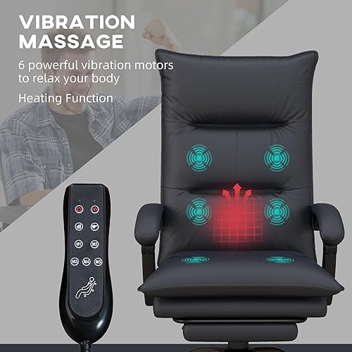 Miniatura 4 de Vinsetto Silla de oficina de masaje ejecutivo con 6 puntos de vibración, silla de escritorio de microfibra para computadora, silla reclinable