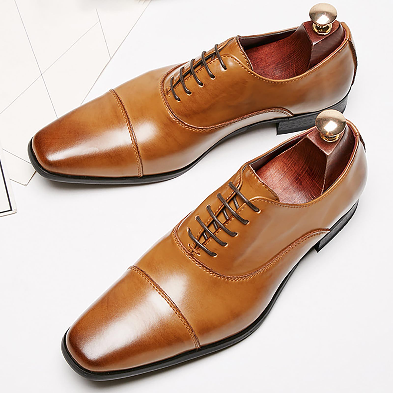 Scarpe Eleganti da Uomo Classiche Derby Formali in Pelle PU Oxford Classiche da Uomo, comode Stringate per Il Matrimonio, Lo Sposo, Il Ballo di fine Anno, L'Ufficio e Il Lavoro,Marrone,42