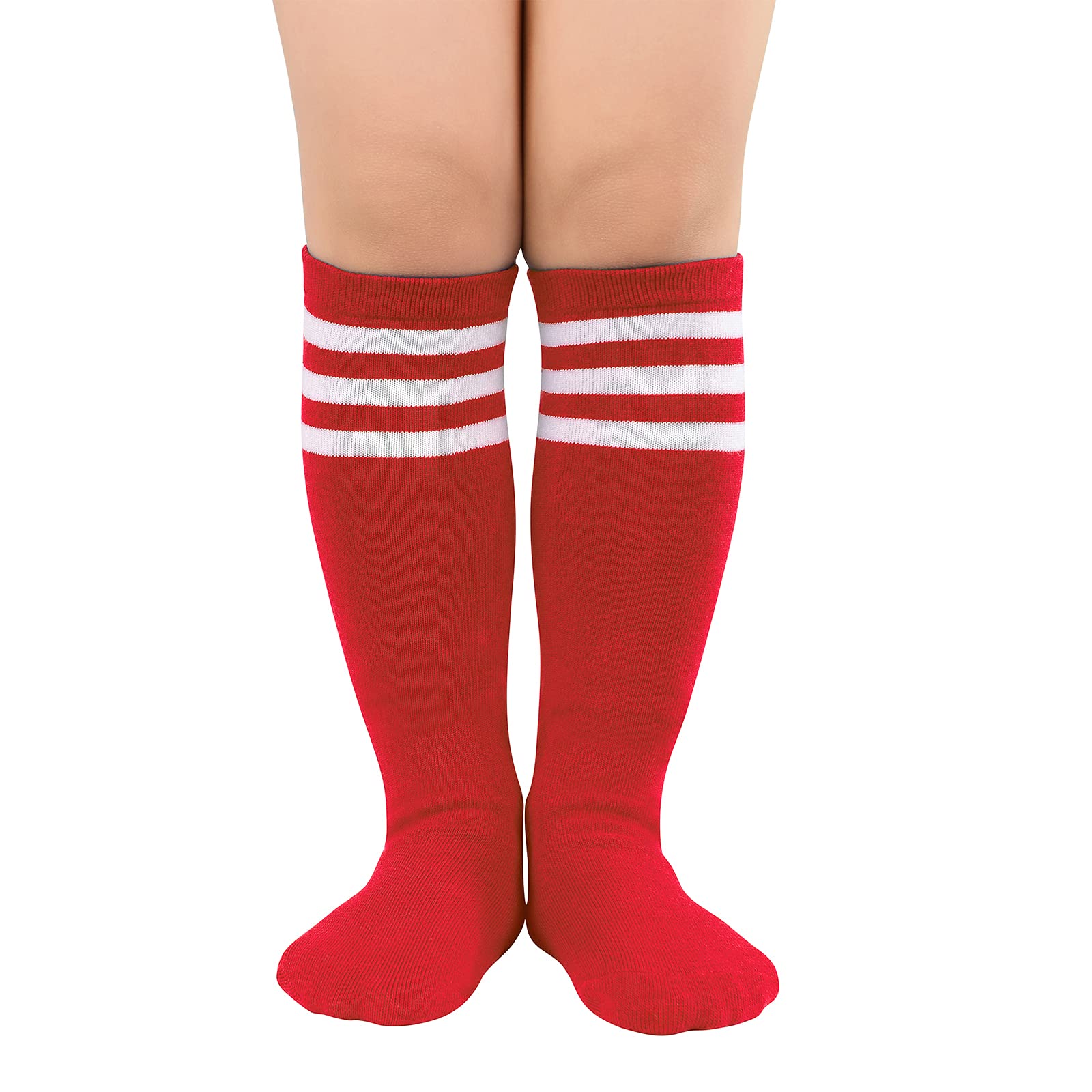 Photo 1 of American Trends Kids Child Athletic Socks Striped Knee High Tube Soccer Socks Baseball Softball Socks for Toddler Girls One Size 1 Pack Red White
