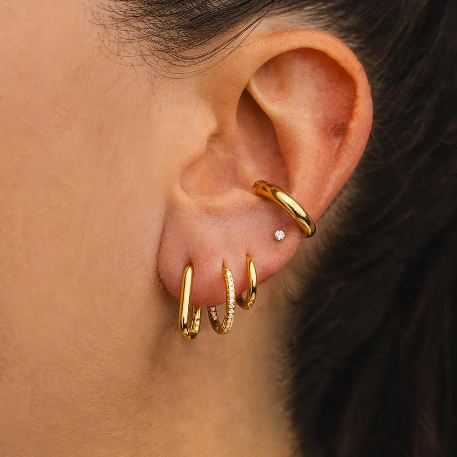 Small Gold Hoop Earrings Set for Women, 14K Gold Plated Lightweight Earrings Sets for Multiple Piercing, Hypoallergenic Huggie Gold Hoops Earrings for Women Jewelry - Image 2