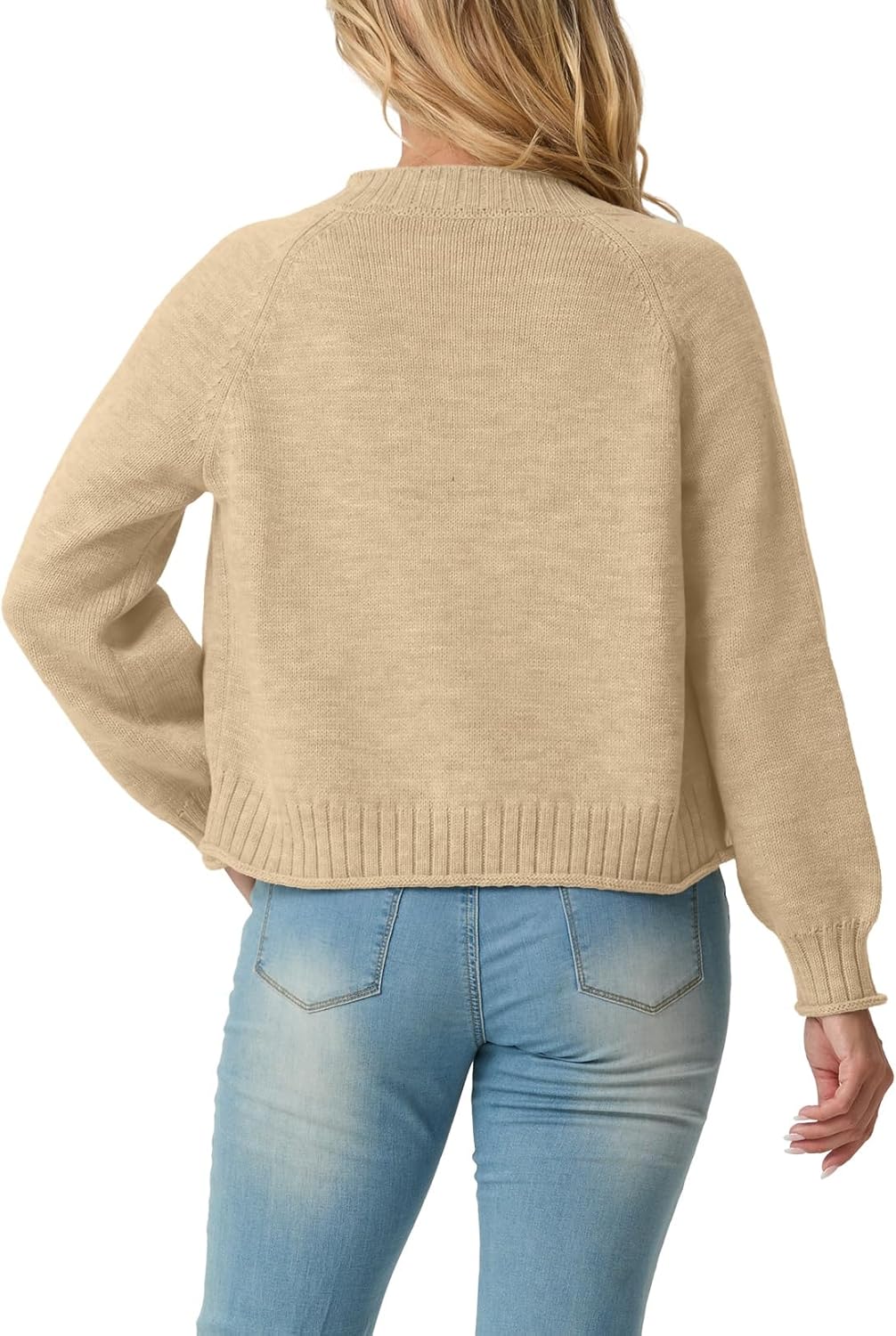 GRECERELLE Women's Open Front Cardigan Sweater, Long Sleeve Crew Neck Button Down Knit Casual Lightweight Cozy, Apricot, Size L - Image 6