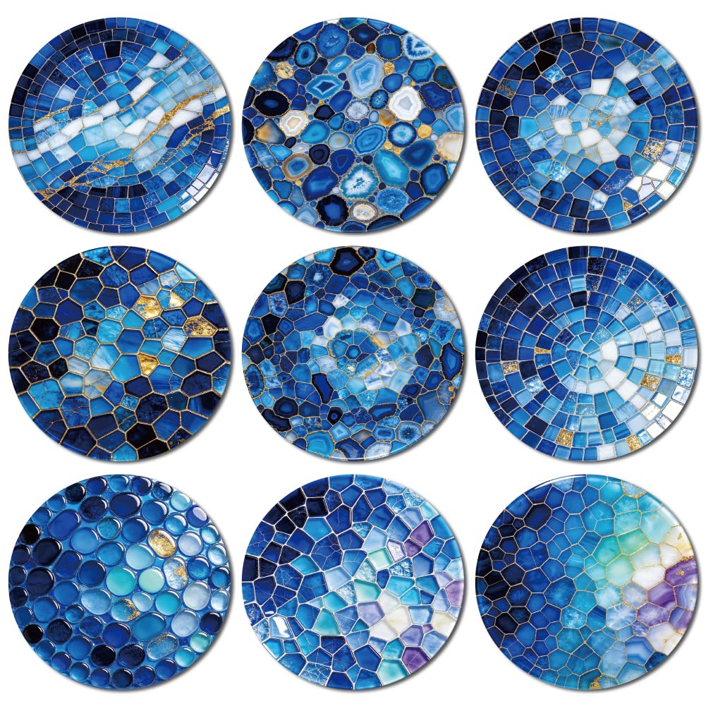 ANATTASOUL Ocean Blue Glass Wood Coasters Set of 9 for Coffee Table