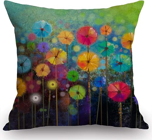 Swono Funda de almohada abstracta con diseño floral de acuarela, colorida funda de cojín de pétalos de primavera para sofá, 18 x 18 pulgadas,