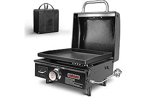 QuliMetal Portable Propane Gas Small Griddle 17" with Hood, 15,000 BTU