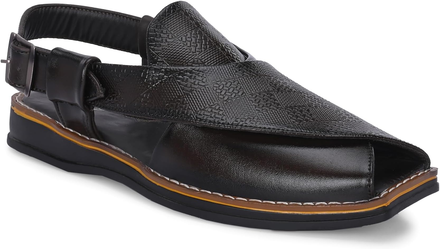 POS Men's Ethnic Synthetic Leather Peshawari Slip On Sandal | Shoes for Wedding|Party|Occasions|Fashion|Stylish|Outdoor|Lightweight|Shoes with TPR Sole