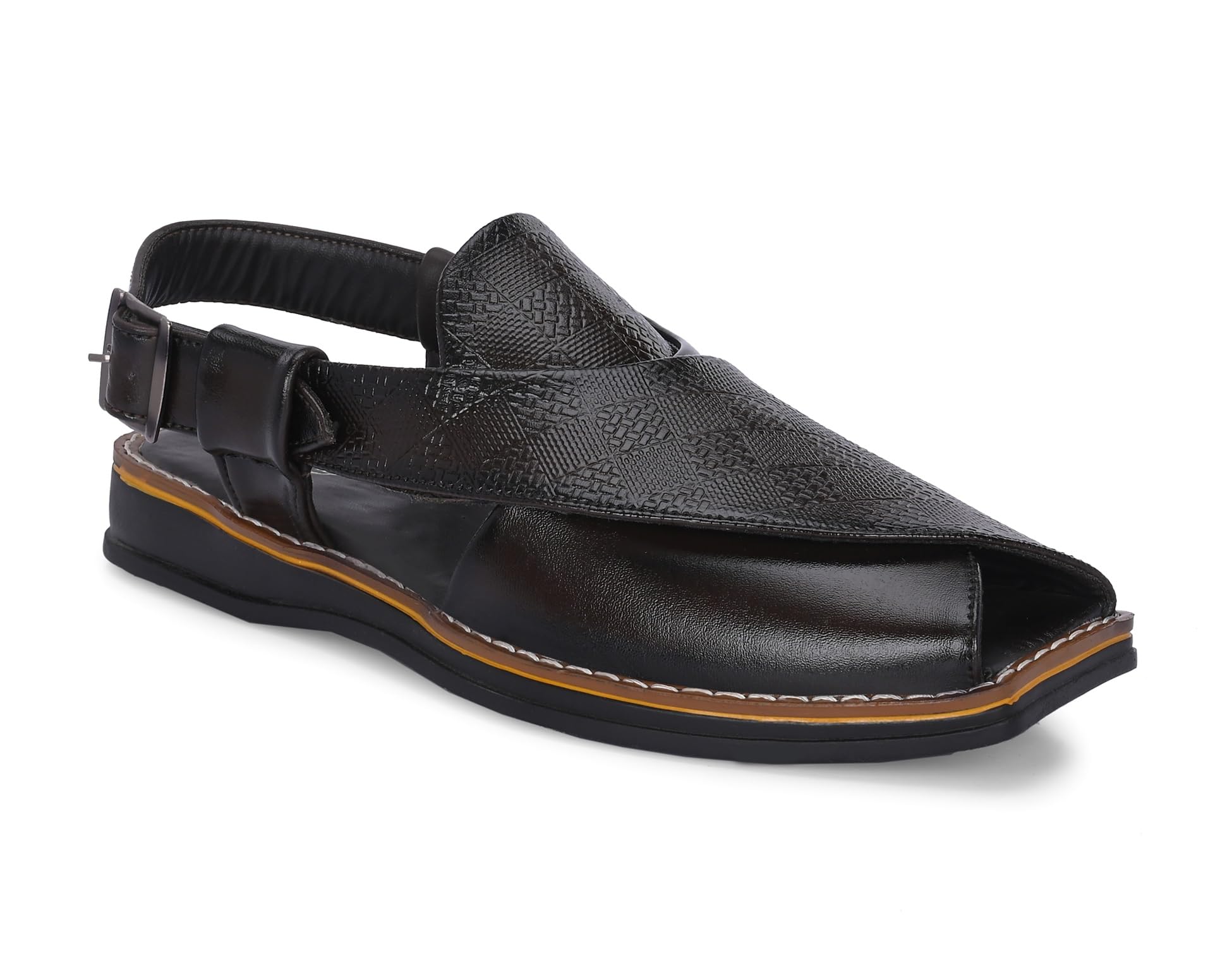 POS Men's Ethnic Synthetic Leather Peshawari Slip On Sandal | Shoes for Wedding|Party|Occasions|Fashion|Stylish|Outdoor|Lightweight|Shoes with TPR Sole