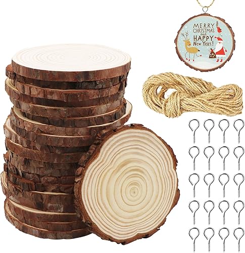 Rebanadas de madera natural, paquete de 20 círculos de madera redondos sin terminar de 4.7 a 5.5 pulgadas, para manualidades, manualidades, adornos