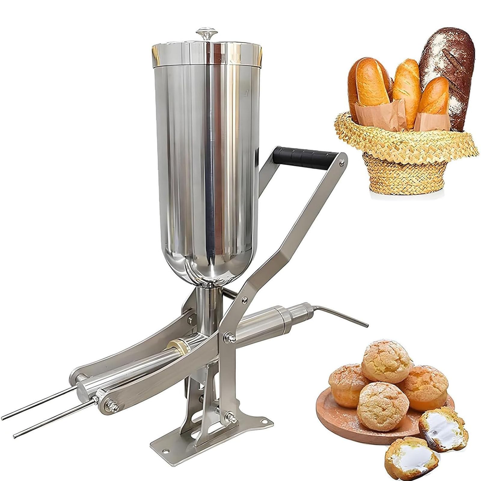 Máquina de llenado de mermeladas, llenado manual de acero inoxidable con 4 boquillas antigoteo para churros, donas y relleno de frutas, capacidad de 5 litros, resistencia al calor de 120 °C