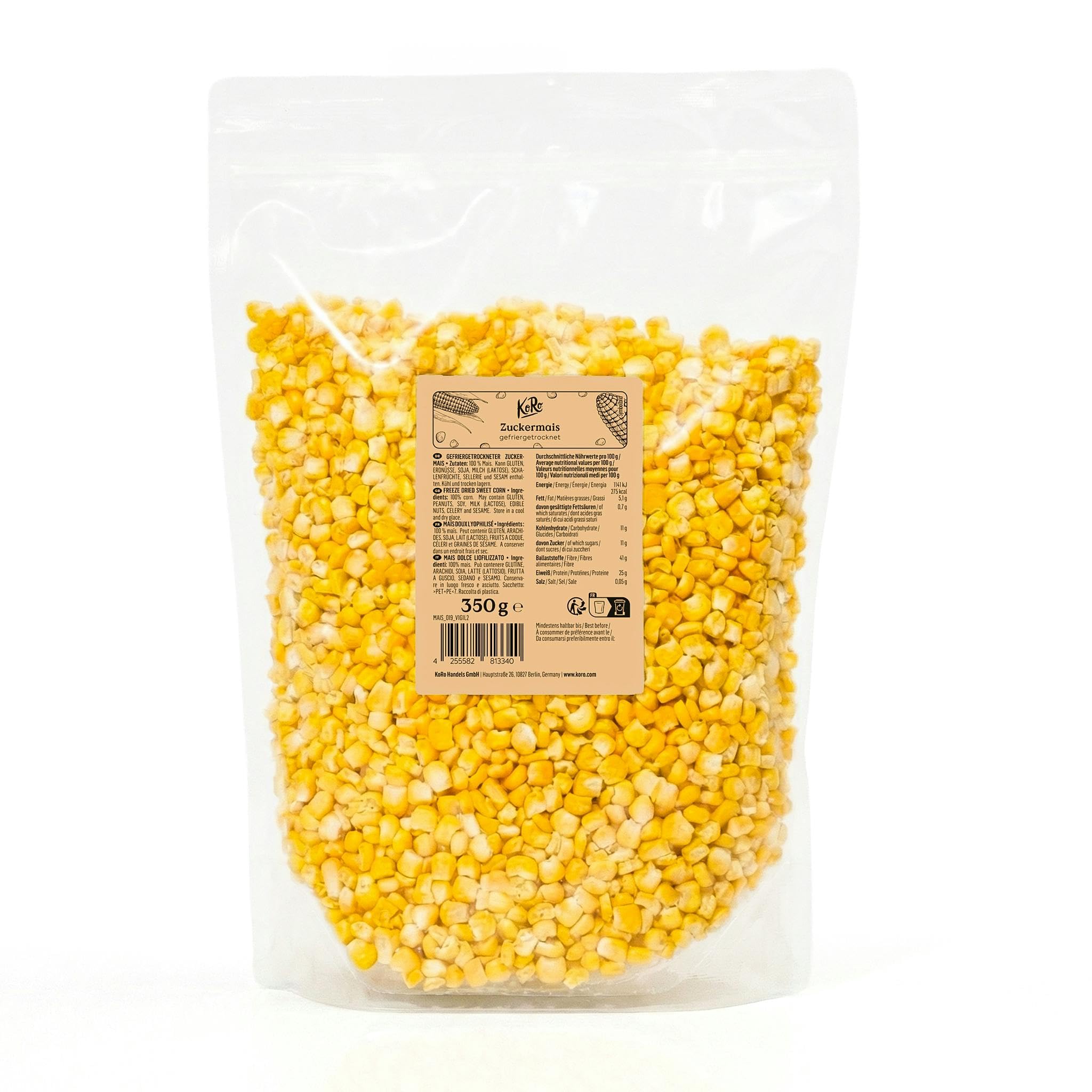 KoRo - Mais liofilizzato 350 g - al posto di popcorn o crostini - in zuppe, insalate e vellutate