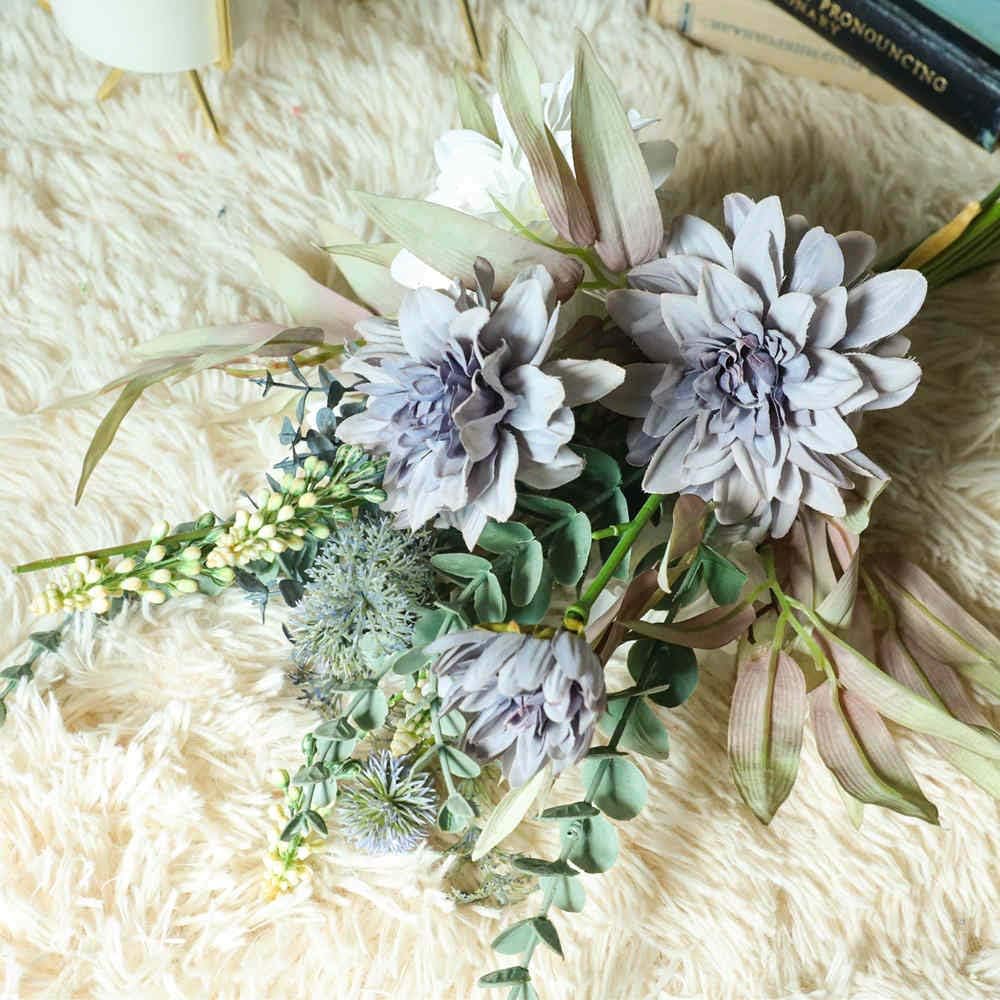 KIRIFLY Artificial Fake Flowers Plants Silk Flower Arrangements Wedding Bouquets Decorations Plastic Floral Table Centerpieces for Home Kitchen Garden Party Décor (Purple White) - Image 5