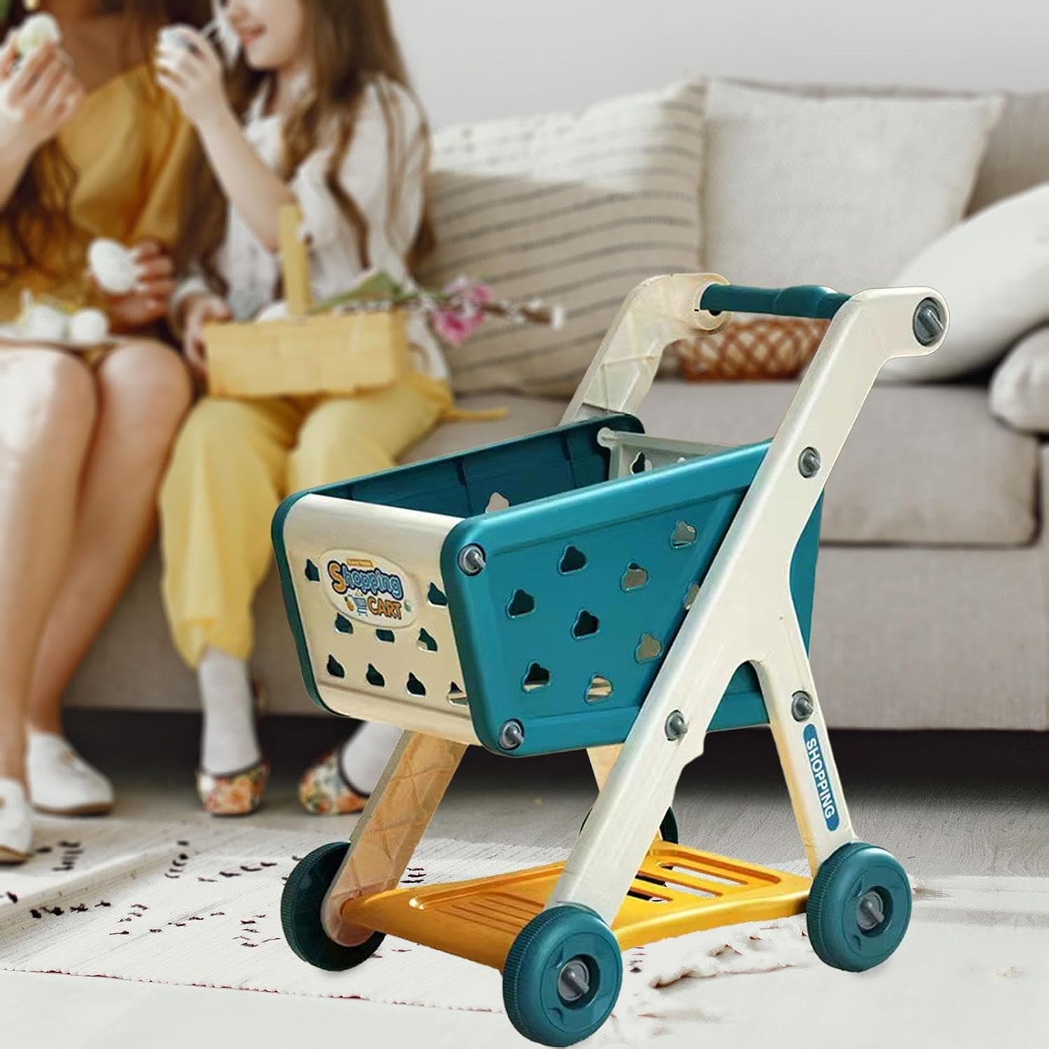 Shopping Cart Toy Shopping Trolley Toy Deluxe Grocery Carts Toy Supermarket Handcart for Ages 3 and Up Creative Toys, Blue