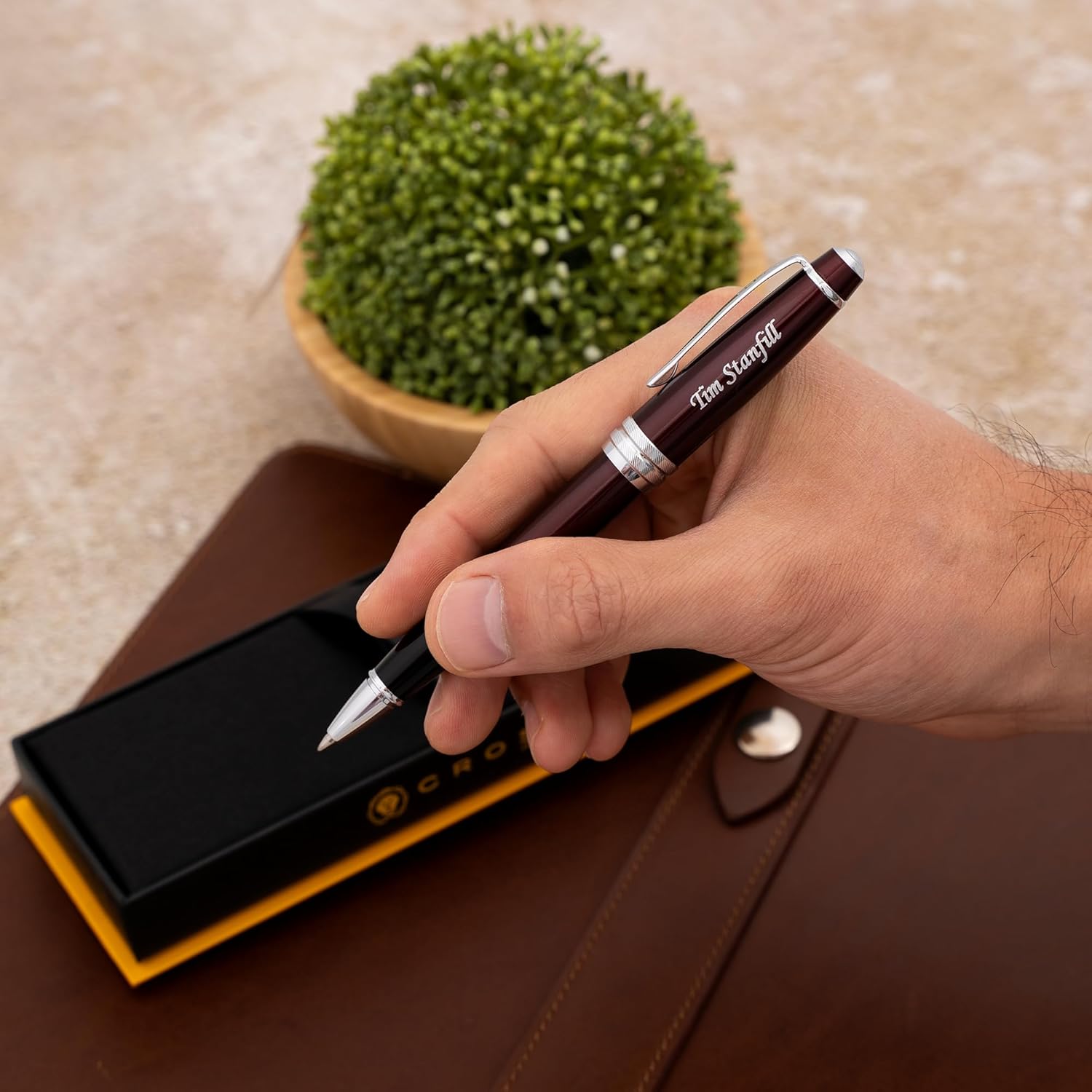 Cross Bailey Rollerball Pen, Red Lacquer with Chrome Trim, Custom Engraved — Graduation, Promotion, Retirement, or Corporate Gift