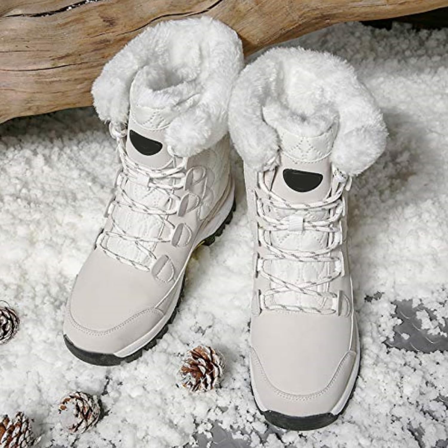 Womens Snow Boots Warm Winter Fur Lined Mid Calf Booties Anti Slip Waterproof Ankle Boots PU Leather Round Toe Short Booties Comfortable Outdoor Walking Boot Shoes
