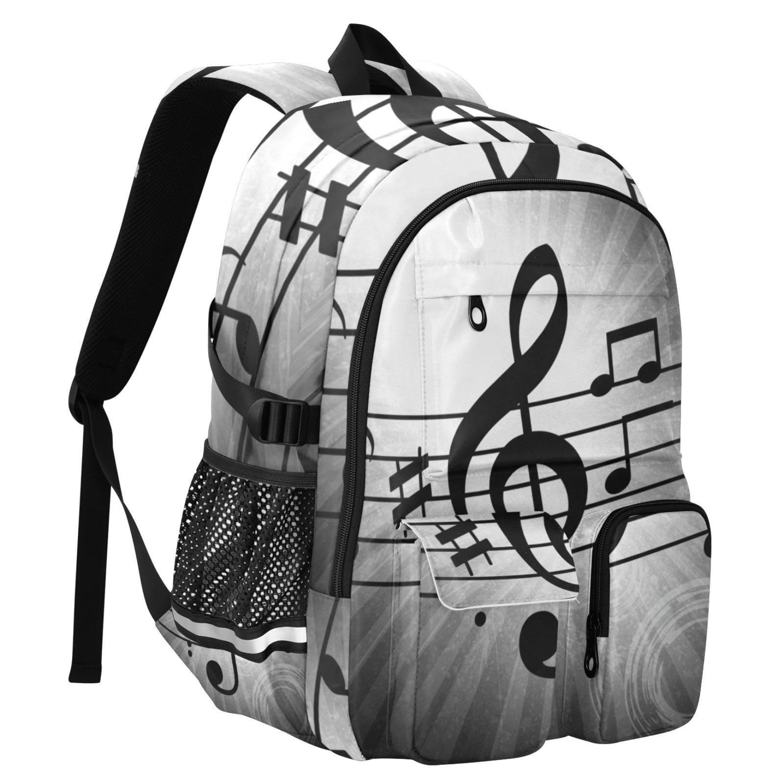 Mnsruu Musiknoten-Schulrucksack mit Laptopfach, große Schultasche für Teenager, Mädchen, Jungen, 17,5 cm Reiserucksack, Rucksack für Schule, Freizeit, Tagesrucksäcke, College, Arbeit