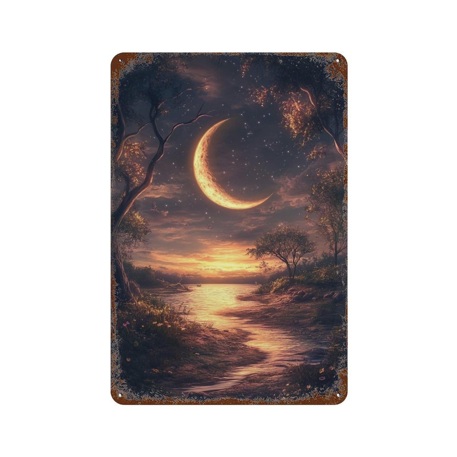 Magical Moonlit Pathway Rust Effect Tin Sign 11.8"x7.9", Industrial Home Decor for Basement, Hobby Room And Garage Decor