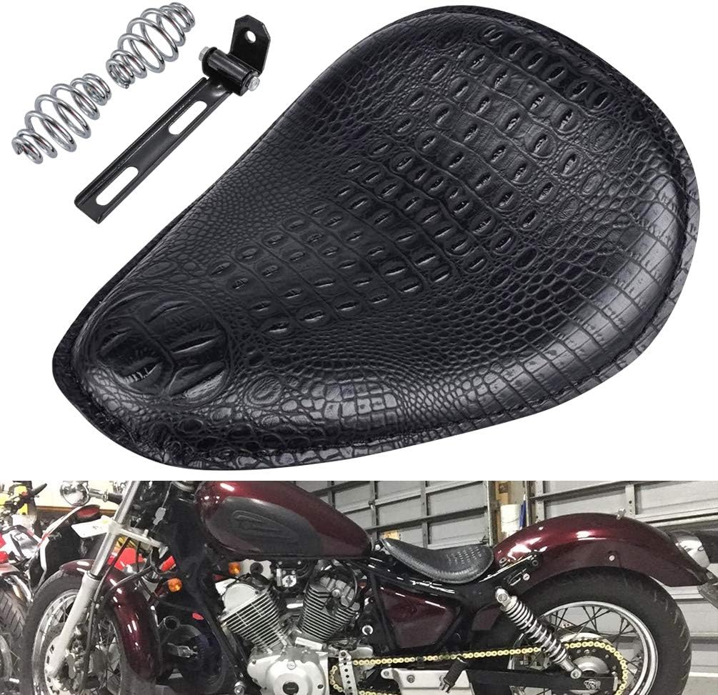 KATUR Universal Motorcycle Crocodile Leather Style Saddle Solo Seat Cushion Spring Compatible with Harley/Honda/Yamaha/Kawasaki Black