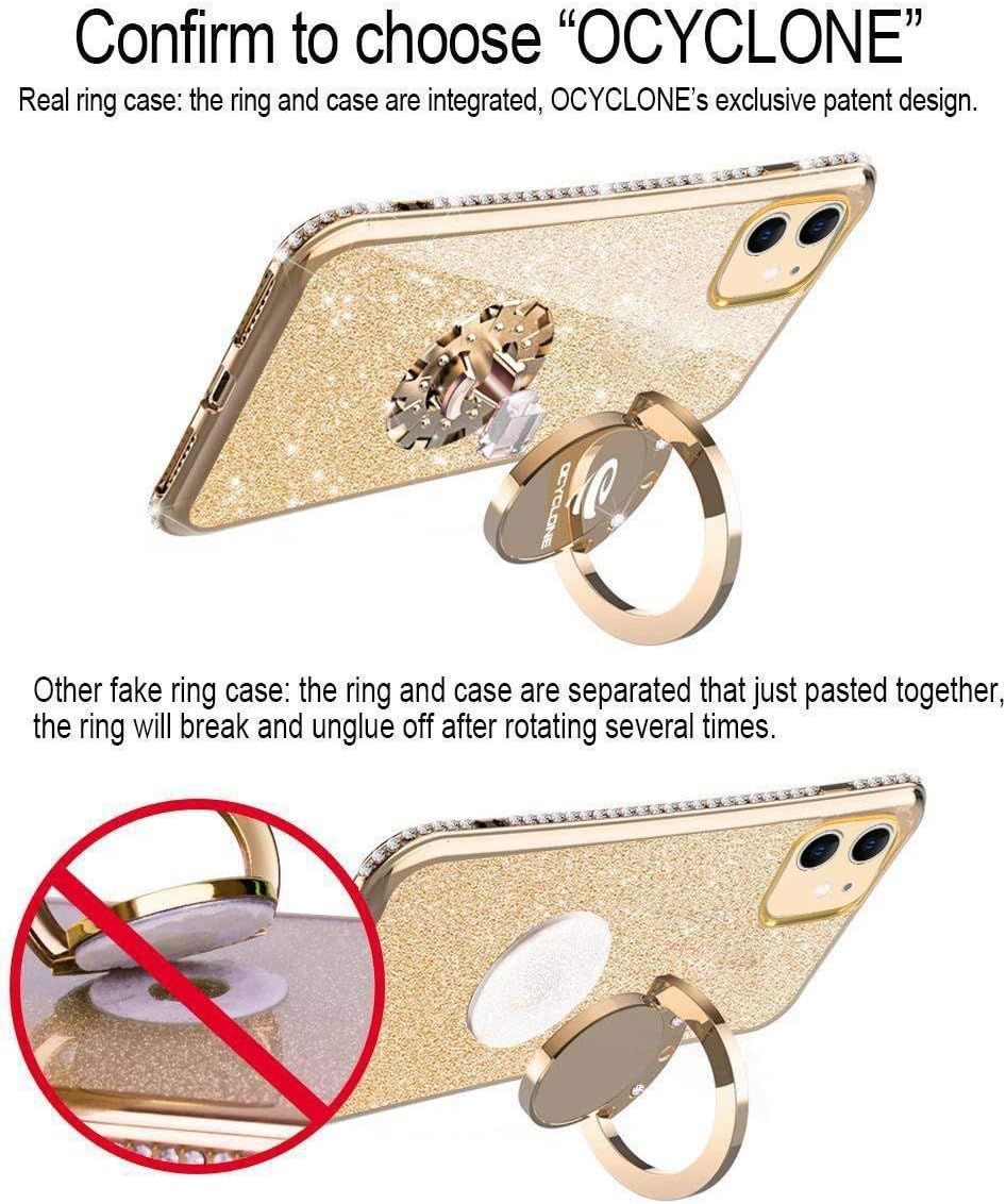 OCYCLONE for iPhone 11 Case, Glitter Diamond Case with Ring Stand, Cute Protective Phone Case Compatible with iPhone 11 Case for Women Girls 6.1 inch - Gold