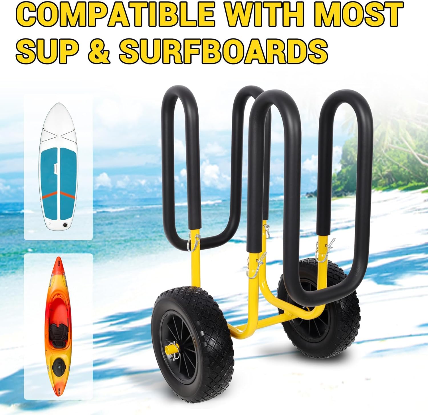 Kayak Cart Dolly - Stand Up Paddle Board & Surfboard Canoe Carts, Kayak Dolly with Airless Wheels, Weight Capacity 150 LBS, M-Shaped